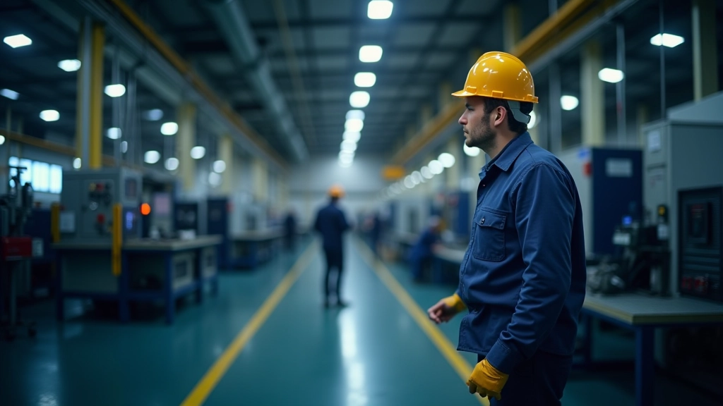 Deutsche Fabrik mit modernen Produktionsanlagen und deutschen Arbeitern in Industrieumgebung