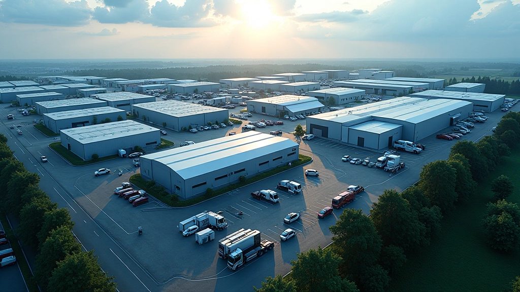 Europäische Produktionsstätte mit modernen Fertigungsanlagen und Logistikzentrum, Luftaufnahme