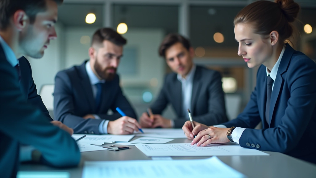 Geschäftsmenschen analysieren Kostenberechnungen an modernem Schreibtisch