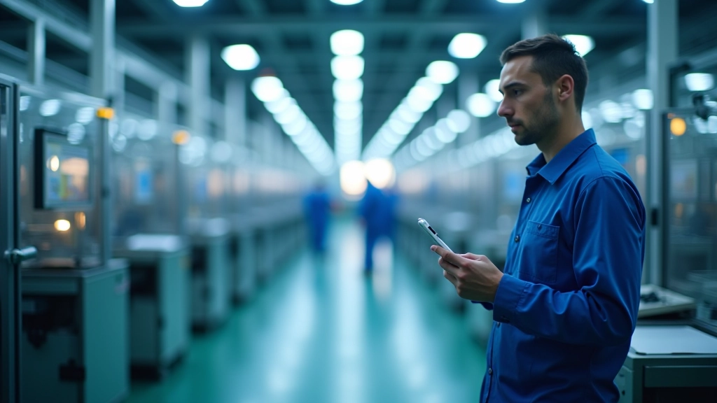 Moderne Fabrikanlage mit automatisierten Produktionslinien und deutschen Ingenieuren bei der Qualitätskontrolle