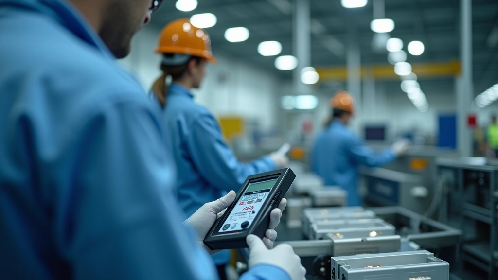 Inspekteur prüft Qualitätskontrolle an Produktionslinie, Überprüfung von Fertigungsteilen